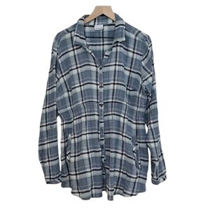Columbia Roll-tab Sleeve Blue Plaid Outdoor Button-up Top with Pockets, XL